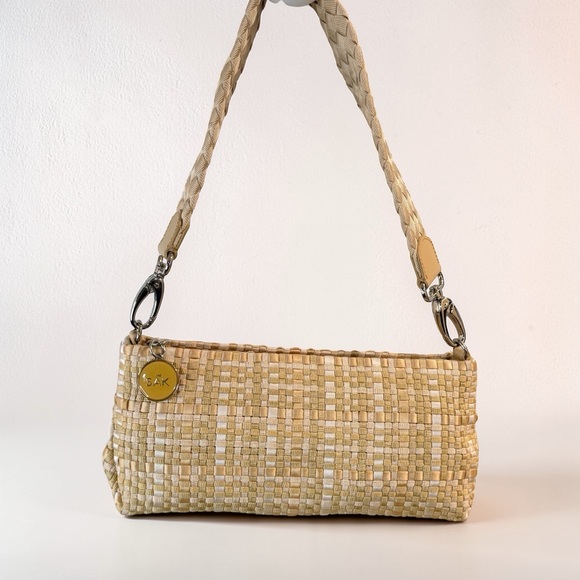 The Sak Handbags - The Sak Woven Ribbon Baguette Shoulder Bag Beige Gold Braided Strap